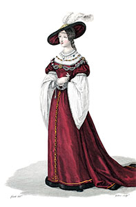 Vignette :  La Belle paule portant un chapeau à plumle - Gravure  reproduite puis restaurée par © Norbert Pousseur