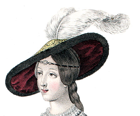 Chapeau porté par La Belle paule - détail de gravure  de Louis-Marie Lanté, reproduite puis restaurée par © Norbert Pousseur