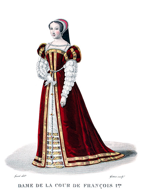Dame de la Cour de François Ier, gravure  de Louis-Marie Lante, reproduite puis restaurée par © Norbert Pousseur