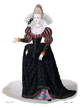 Vignette : Dame de la Cour d'Henri IV avec masque - gravure de Louis-Marie Lanté - reproduite et restaurée par © Norbert Pousseur