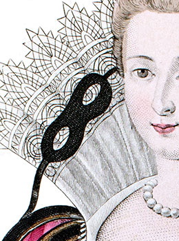 Détail : Masque petit loup d'une dame de Cour- gravure reproduite et restaurée par © Norbert Pousseur