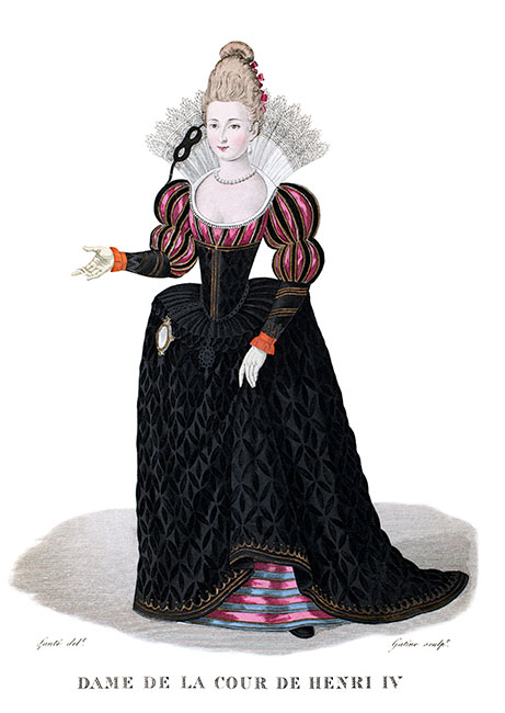 Dame de la Cour d'Henri IV - gravure de Louis-Marie Lanté - reproduite et restaurée par © Norbert Pousseur