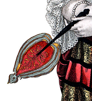 Eventail &agrave; grandes plumes au 18&egrave;me si&egrave;cle- d&eacute;tail de gravure reproduite puis restaur&eacute;e num&eacute;riquement par &copy; Norbert Pousseur