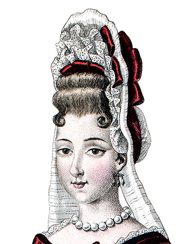 Coiffure &agrave; la fontange de la duchesse de Bourgogne - extrait de gravure restaur&eacute;e par &copy; Norbert Pousseur