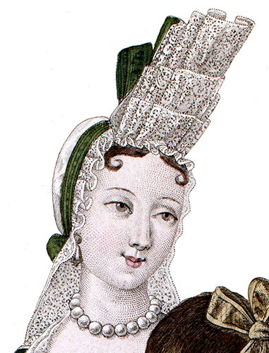 Coiffure &agrave; la fontange de la duchesse du Maine - extrait de gravure restaur&eacute;e par &copy; Norbert Pousseur