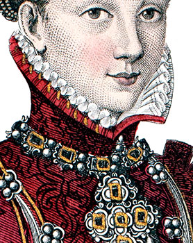 Collerette port&eacute;e par Elisabeth de France - d&eacute;tail de gravure  reproduite par &copy; Norbert Pousseur