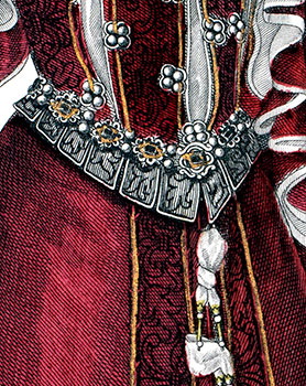 Collerette port&eacute;e par Elisabeth de France - d&eacute;tail de gravure  reproduite par &copy; Norbert Pousseur