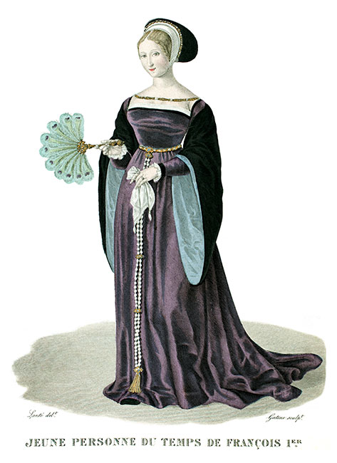 Jeunbe femme sous François Ier, gravure  de Louis-Marie Lante, reproduite puis restaurée par © Norbert Pousseur