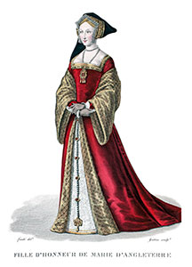 Vignette de la Fille d'honneur de Marie d'Angleterrede Marie d'Angleterre, dessinée  par Louis-Marie Lanté reproduite puis restaurée par © Norbert Pousseur