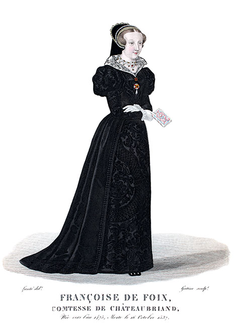 Françoise de Foix de Châteaubriand, dessin de Louis-Marie Lanté - Gravure  reproduite puis restaurée par © Norbert Pousseur