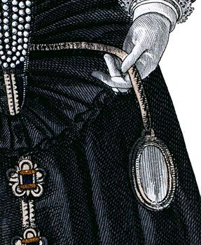 Vignette : Miroir de main tenu par Gavbrielle d'Estr&eacute;es - gravure reproduite et restaur&eacute;e par &copy; Norbert Pousseur