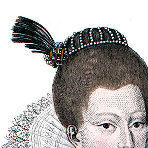 Extrait : R&eacute;seau espagnol port&eacute; par Gabrielle d'Estr&eacute;es, gravure de Louis-Marie Lant&eacute;, reproduite puis restaur&eacute;e par &copy; Norbert Pousseur coiff&eacute;e d'un r&eacute;seau espagnol - Gravure  de Lant&eacute; reproduite puis restaur&eacute;e par &copy; Norbert Pousseur