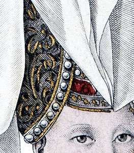 Bonnet porté par un conseiller de Paris du 16ème siècle - gravure restaurée par © Norbert Pousseur