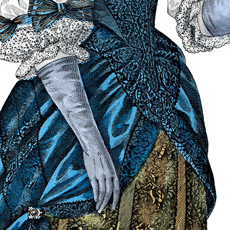 Longs gants portés par Marie de Hautefort - détail de gravure reproduite par © Norbert Pousseur Longs gants portés par Marie de Hautefort - détail de gravure reproduite par © Norbert Pousseur