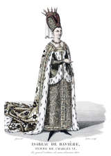 Pour Zoom : Isabeau de Bavière en grand costume de reine - Gravure  de Pierre Lamésangère reproduite puis restaurée par © Norbert Pousseur