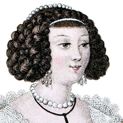 Extrait : Coiffure &agrave; la garcette de Mlle de La Fayette gravure reproduite puis restaur&eacute;e par &copy; Norbert Pousseur