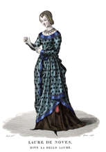 Pour Zoom - Laure de Noves, dite La Belle Laure, en sa robe de mariée - Gravure  de Pierre Lamésangère reproduite puis restaurée par © Norbert Pousseur