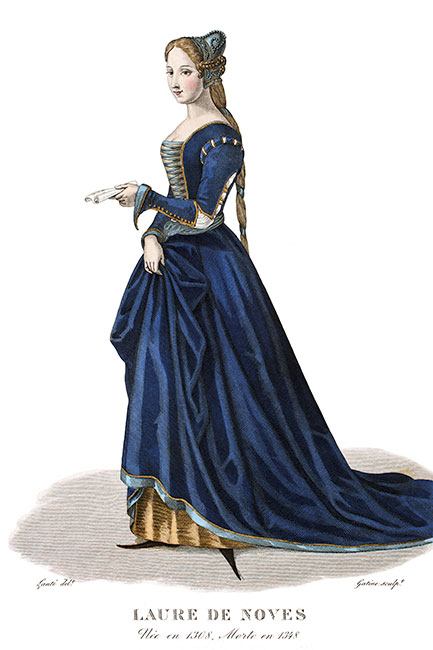 Laure de Sade, dite La Belle Laure, en tenue de Cour - Gravure  de Pierre Lamésangère reproduite puis restaurée par © Norbert Pousseur