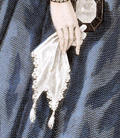 Mouchoir dans la main de Marguerite de Valois - d&eacute;tail de gravure  reproduite puis restaur&eacute;e par &copy; Norbert Pousseur