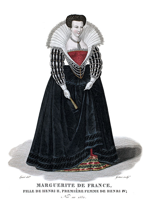 Marguerite de Valois, première femme d'Henri IV, gravure de Pierre-Louis Lanté, reproduite puis restaurée par © Norbert Pousseur