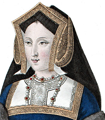 Chaperon de Marie d'Angleterre, extrait de la gravure  de Louis-Marie Lanté reproduite puis restaurée par © Norbert Pousseur