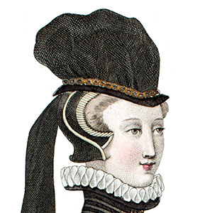 Toque port&eacute;e par Marie Touchet, 17&egrave;me si&egrave;cle - reproduction &copy; Norbert Pousseur