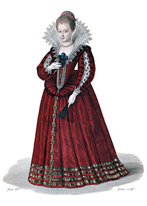 Vignette : La marquise  de Verneuil portant un vertugadin - Costumes de France - Gravure  reproduite puis restaur&eacute;e par &copy; Norbert Pousseur