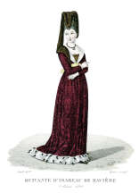 Pour Zoom : Suivante d'Isabeau de Bavière avec voile en brocartt- Gravure  reproduite puis restaurée par © Norbert Pousseur