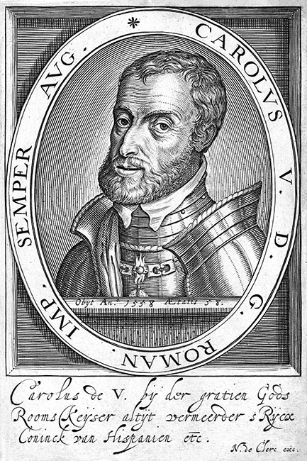 Charles Quint, roi d'Espagne - Gravure  de Nicolas Clerck reproduite puis restaurée par © Norbert Pousseur
