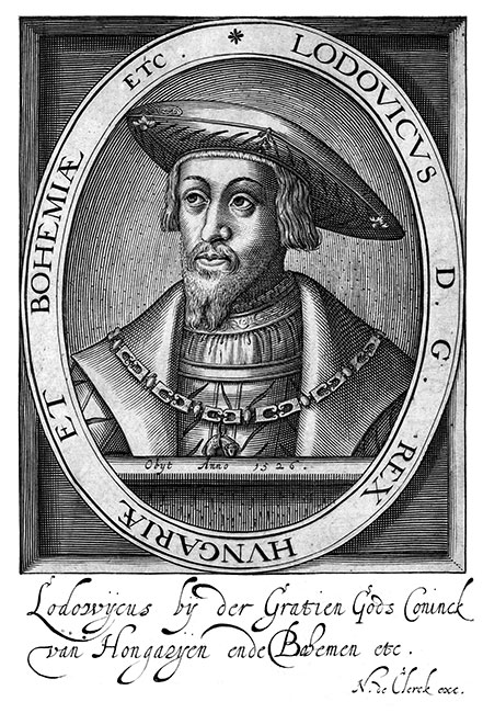 Louis II roi de Hongrie et de Bohême - Gravure  de Nicolas Clerck reproduite puis restaurée par © Norbert Pousseur