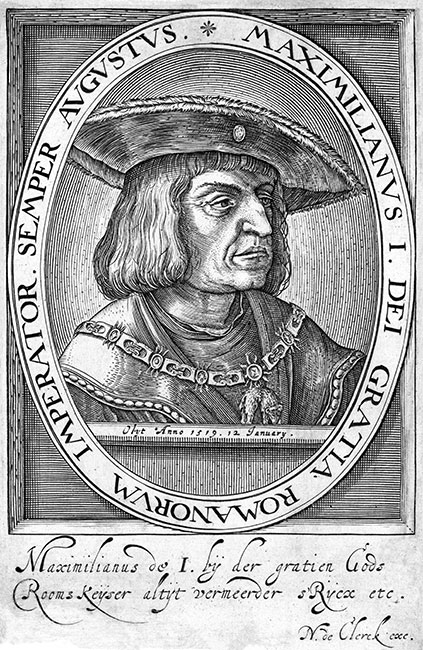 Maximilian I., Deutscher Kaiser - Gravur von Nicolas Clerck, reproduziert und restauriert von © Norbert Pousseur