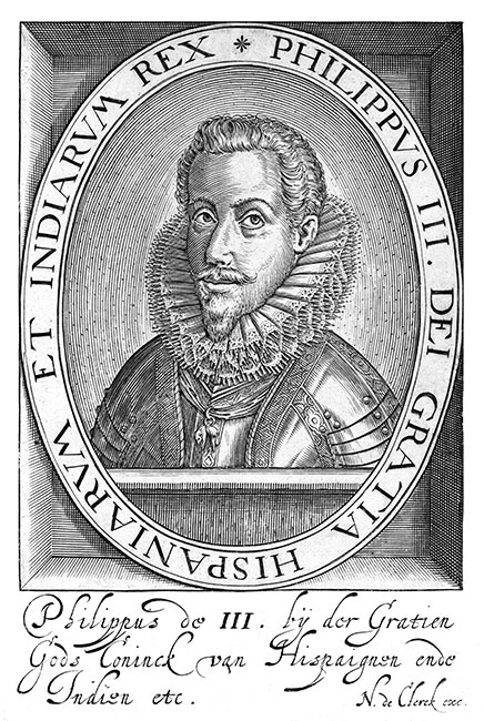 Philippe III, roi d'Espagne  - Gravure  de Nicolas Clerck reproduite puis restaurée par © Norbert Pousseur