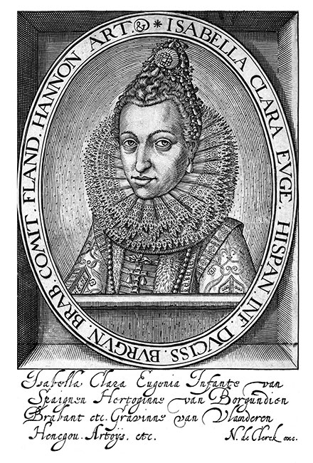 Isabelle-Claire-Eugénie infante d'Espagne  - Gravure  de Nicolas Clerck reproduite puis restaurée par © Norbert Pousseur