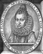 Zoom sur Isabelle-Claire-Eugénie infante d'Espagne  - Gravure  de Nicolas Clerck reproduite puis restaurée par © Norbert Pousseur