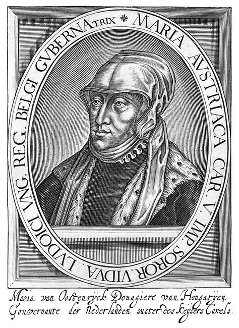 Marie d'Autriche et de Hongrie - Gravure  de Nicolas Clerck reproduite puis restaurée par © Norbert Pousseur