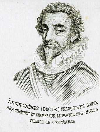 François de Bonne duc de Lesdiguières, personnage illustre du département des Alpes de Hautes-Provence - Gravure  reproduite puis restaurée par © Norbert Pousseur