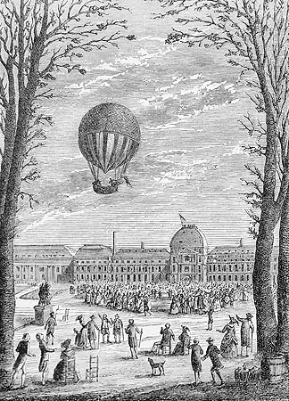 Premier voyage d'aérostat à gaz en 1783 - Reproduction © Norbert Pousseur