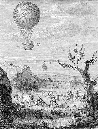 Premier essai de la raversée en Ballon du Pas de Calais en 1785 - Reproduction © Norbert Pousseur