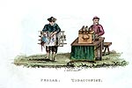 Colporteur et buraliste ambulant (marchand de tabac) - Chine en 1800 - Reproduction de gravure © Norbert Pousseur