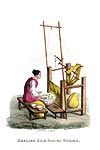 Déroulant la soie des cocons - Chine en 1800 - Reproduction de gravure © Norbert Pousseur