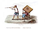 Tireur tartare à mousquet, Supplice du carcan - Chine en 1800 - Reproduction de gravure © Norbert Pousseur