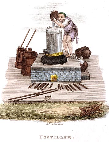 Distillateur - Chine en 1800 - Reproduction de gravure © Norbert Pousseur