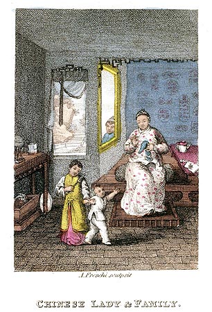 Dame chinoise en famille - Chine en 1800 - Reproduction de gravure © Norbert Pousseur