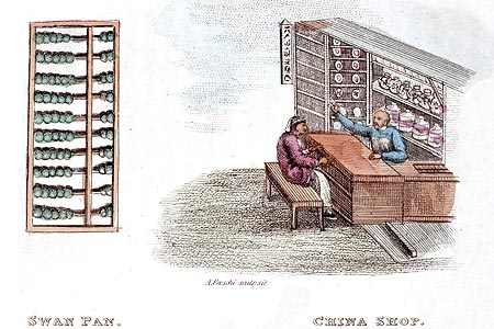 Boulier et échoppe chinoise - Chine en 1800 - Reproduction de gravure © Norbert Pousseur