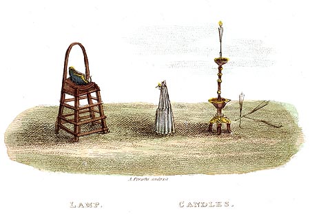 Lampe et chandelles - Chine en 1800 - Reproduction de gravure © Norbert Pousseur