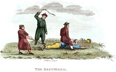 La bastonnade - Chine en 1800 - Reproduction de gravure © Norbert Pousseur