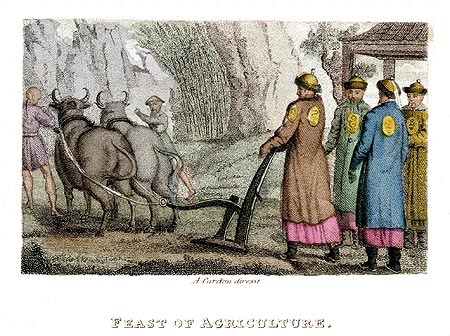 Célébration de la fête de l'agriculture - Chine en 1800 - Reproduction de gravure © Norbert Pousseur