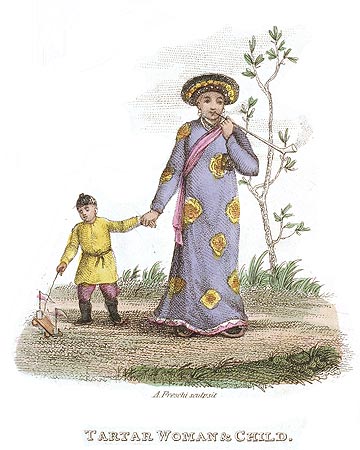 Femme tartare et son enfant - Chine en 1800 - Reproduction de gravure © Norbert Pousseur