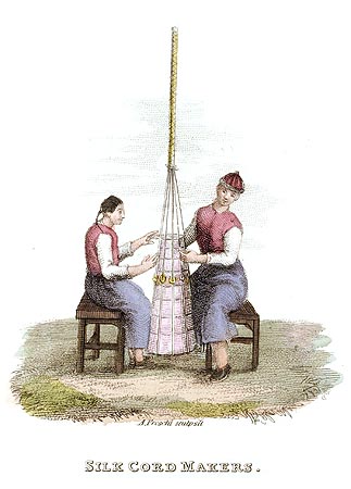 Fabrication de corde de soie - Chine en 1800 - Reproduction de gravure © Norbert Pousseur