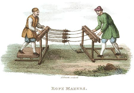 Fabrication de cordes - Chine en 1800 - Reproduction de gravure © Norbert Pousseur